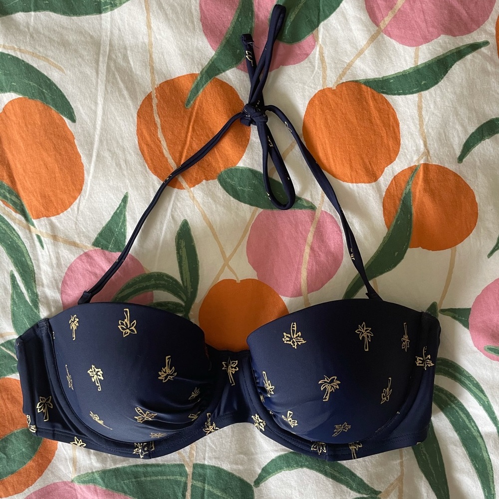 Aerie Gold Palm Tree Navy Bikini Top